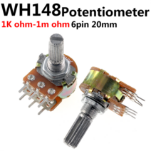 10pcs wh148 b1k b2k b5k b10k b20k b50k b100k b500k 6pin 20mm 앰프 듀얼 스테레오 전위차계 1k 2k 5k 10k 50k 100k, 50k 옴