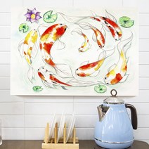 잉어 그림 연꽃 생기 합격운 인테리어 서재 공부방 벽꾸미기 캔버스 액자, 03 행복한 잉어무리