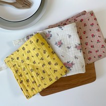 순면 4겹 요루 거즈 행주 핸드타올 빨아쓰는 키친크로스 홈카페 식탁 꾸미기, 작은장미 코랄핑크, 고리없음, 1개
