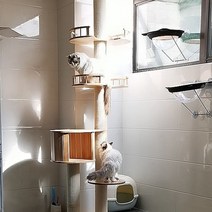 고양이 캣타워 원목 나무 캣폴 놀이터 숨숨집 하우스 집 빌딩 폴 프레임, 원목집해먹스페이스전망대 4층