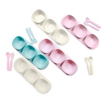 1+1 백운홈쇼핑 유아 식판 어린이집 트리플 볼 식기 6종 세트, 아이보리+핑크, 1세트