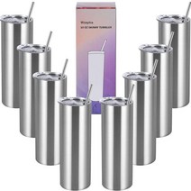 Wzaytia 887.2ml(30온스) 스트레이트 스키니 텀블러 세트 8팩 스테인리스 스틸 슬림 887ml(30온스) 스키니 뚜껑과 빨대 포함 DIY용 단열 워터 텀블러 실, Silver-8 Pack
