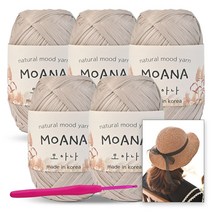 진텍스 모아나 뜨개실(40g)x5볼 + 모사용 코바늘 6/0호 + 리본햇 도안, 114_애쉬베이지