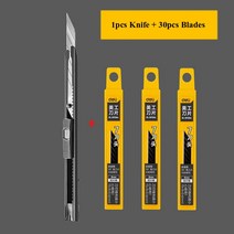 투명아크릴 미술용품점 디자인마카 미술물통 Deli-개폐식 박스 커터 9mm 30 도 블레이드 유틸리티 나이프 탄소강 자동 잠금 디자인 절단 도구 벽지 상자, [10] 1Knife 3Box Blades