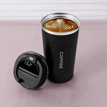플라스크 휴대용 술병 510ml led 스마트 온도 디지털 디스플레이 열 머그 커피 컵 진공 여행 보온병 병 차가운뜨거운 유지, 검은색, 1개