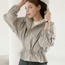 스타일온미 밑단 셔링 가오리소매 후드 집업 점퍼