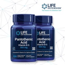 라이프 익스텐션 2개 판토텐산 비타민 B5 500mg 식물성 100 캡슐 칼슘 쌀 추출물