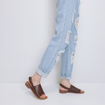 여자 볼넓은 발 편한 슬링백 샌들 2cm 여름 가죽 플랫 스트립 스트랩샌들 화이트 브라운