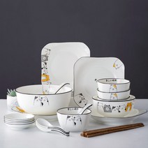 LOVFIR 아이디어 캐릭터 도자기 식기 세트 4인 식기세트 23p 6인 식기세트 35p 8인 식기세트 47p, 네모