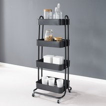 키모 이동식 트롤리 4단 수납선반, 블랙