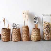 라탄바구니 소쿠리 다용도 정리함 악세사리 티백 보관함 커피 커피믹스 차키 열쇠 라탄 소품, 바닥넓은형