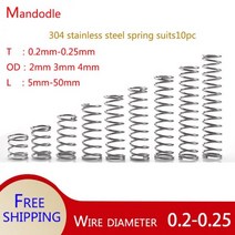 스프링 토션 인장 제작 코일 금형 문 파는곳 종류 팜 10 pc 0.2mm 0.25mm 304 스테인레스 스틸 압축 마이크로 소형 od 2mm3mm4mm 길이 5mm 50mm, 3mm, 30mm10개