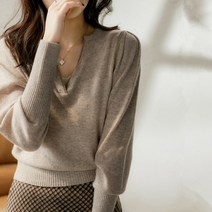가을 브이넥 니트 V넥 긴팔 티 금사 포인트 울 혼방 여성 여자 간절기
