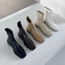 베이직 스퀘어토 디커 앵클부츠 슬림 로우힐 통굽 3cm