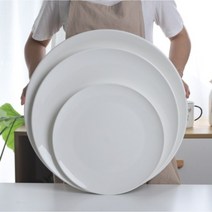 대형접시 특대 흰색 도자기 40cm 45cm 원형 검정 접시, 원형 얕은 판 12인치 직경 30cm, 1개