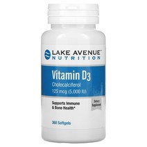 Lake Avenue Nutrition 비타민D3 125mcg (5000IU) 소프트젤 360정, 5000 IU