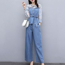 봄신상 여성 상하세트 데님 블라우스 팬츠 투피스 오피스룩 데일리룩SFW0310026