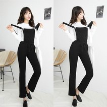 삐까삐까 쫀쫀 슬림 부츠컷 멜빵팬츠