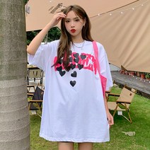 스타일아유 여성 여름 면혼방 오버핏 박시핏 반팔 볼록 패턴 하트 프린트 티셔츠 3 COLORS[AYG6TS0056]