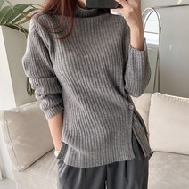 폴라넥 골지 버튼 언발 투웨이 트임 롱 니트티셔츠