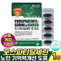 포스파티딜세린 은행잎추출물 징코 대두레시틴 홍삼 분말 50대 60대 기억력 비타민E 플라보놀배당체 비타민비 직장인 작업기억 집중력높이는법 손가락 다리 저림 혈행개선 도움, 1통, 60캡슐