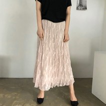 물결 레이스 주름 플리츠 밴딩 롱 스커트 고퀄