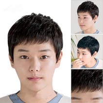 토파즈 남자 투블럭 댄디컷 가르마펌 헤어피스 군인가발 M자 탈모커버 앞머리 부분가발 핸드메이드 정수리 인모 가발 전체가발, 1개, 부분인모 -블랙