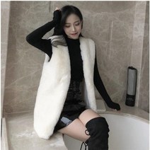 토끼털조끼 반팔패딩조끼 터틀넥 후드 밍크 여성용 조끼 새로운 모조 토끼 플러시 모피 외투 봄과 가을 중간 및 긴 얇은 플러시 조끼 코트