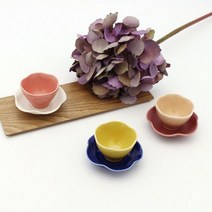 달소금 예쁜 도자기 녹차잔 투톤 꽃잎찻잔세트(3color), 색상:레몬&블루SET(유광)