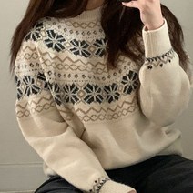 귀여운 아방핏 여성 겨울 노르딕 니트 티셔츠