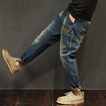 FANSYLI 남자 사계절 빅사이즈 청바지 데님워싱 조거팬츠