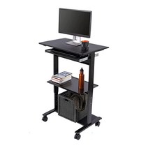 Stand Up Desk Store 모바일 롤링 높이 조절 가능한 스탠딩 워크스테이션 프린터 선반 및 슬라이드 아웃 키보드 트레이 포함 (블랙 프레임/블랙 탑 너비 76.2cm