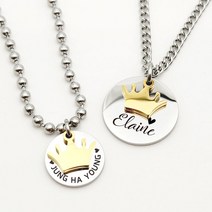 [깊은각인] 써지컬스틸 골드왕관 원목걸이 원팔찌 미아방지목걸이 미아방지팔찌, 목걸이(큰원-20mm), 목걸이-커브체인3mm, 아동용(6~8세)