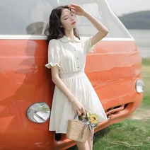 여름 프렌치 엘레강스 쉬폰 반팔 쇼트 원피스 미니멀 스커트