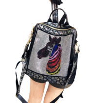 도오빠 시에로 여성 가죽 백팩 배낭 숄더백 투웨이 블랙 스퀘어 큐빅 반짝이 여자백팩 여행 가방