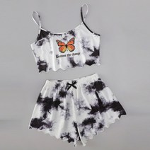 여름 잠옷 조각 여성 세트 Pijamas 인쇄 사이 플러스 나비 Loungewear 홈 양복 2 Nightie파자마