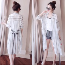 올파인 여자 허리끈 쉬폰 롱 남방 루즈핏셔츠