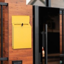 상가 다세대 전원주택 야외 우체통 우편함 postbox 미술 현대 보안 드롭 상자 키 안전한 현관 집 악센트, 노란색