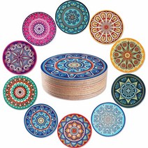 Ambielly 음료용 코르크 컵받침 컵 빈티지 에스닉 플로럴 커피 13cm(5.12인치) (코르크 컵받침-10개), Cork Coaster-10 Pcs