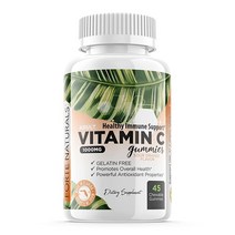 FORTE 내츄럴S 비타민 C 1000mg 면역 지원 보충제 항산화 물질 포함 성인용 젤리 사워 오렌지 맛 45개 고미타
