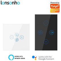 Lonsonho- 스마트 Wifi 팬 조명 스위치 2 인 1 EU US 터치 라이프 홈 오토메이션 Alexa Google 호환, 02 WHITE_02 EU 표준