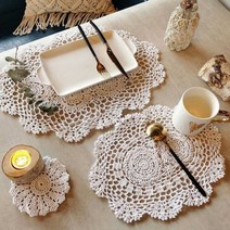 크로쉐 손뜨개 자수 테이블 식탁매트 2종 택1, 꽃4개(45x30cm)