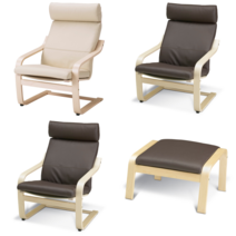 이케아 패브릭 암체어 POANG 포엥 암체어+풋스툴 자작나무무늬목/글로세 다크브라운