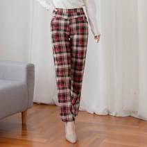 사입자mall F876 에프기모체크바지 일자 슬랙스 여성바지 세미 부츠컷 정장