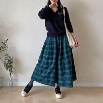 데일리앤 빅사이즈 밴딩 체크 와이드 팬츠 치마바지 태그