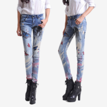 뉴타임즈 럭셔리 반짝이 탄성스판 프린트데님팬츠 JP0124, NO6085