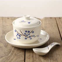 차왕무시 차완 일본 계란찜 그릇 세라믹 식당 접시 시리얼 요거트볼 볼 뚜껑 푸딩컵 된장국 자왕 보울, 블루 메이 컵 스튜