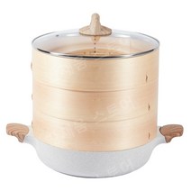 찐 밀 쌀 냄비 붙지 않는 가정용 편백 찜기 3단 세트, 15.직경 23cm 유리 커버