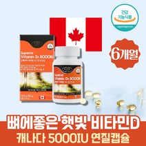 식약처인증 약 6개월 고용량 캐나다 비타민D3 5000IU 메가도스 햇빛비타민D 중년 여성 직장인 필수 영양소 비타민디하루섭취량 뼈건강영양제 골다공증 에도움 프리미엄 활성형비타민