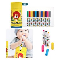 둥근팁 유아 그림그리기 워셔블마카12색 색칠하기 창의력 어린이집 화이트보드